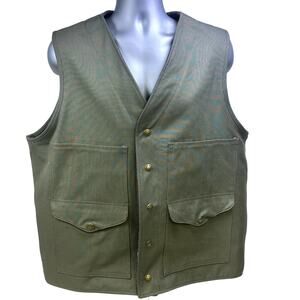 Filson Cruiser Vest Reversible Otter Green Tin Cloth or Black Gray Plaid Wool-L